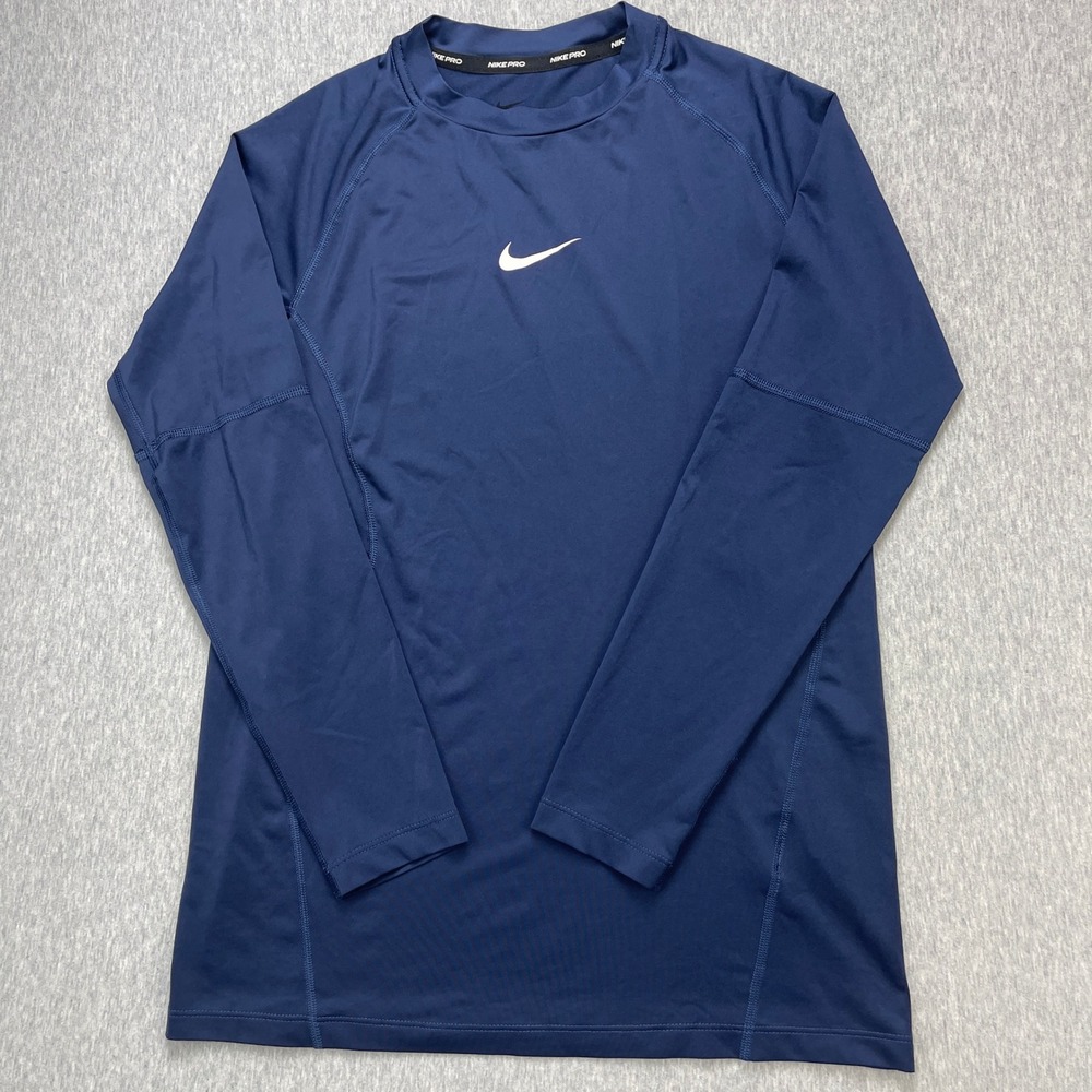 Nike Pro Dri-FIT Youth Large L Navy Blue Long Sleeve Compression Shirt Base EUC